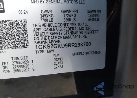 2024 GMC Yukon Xl 4Wd Slt z USA, uszkodzony, nr VIN 1GKS2GKD9RR293700